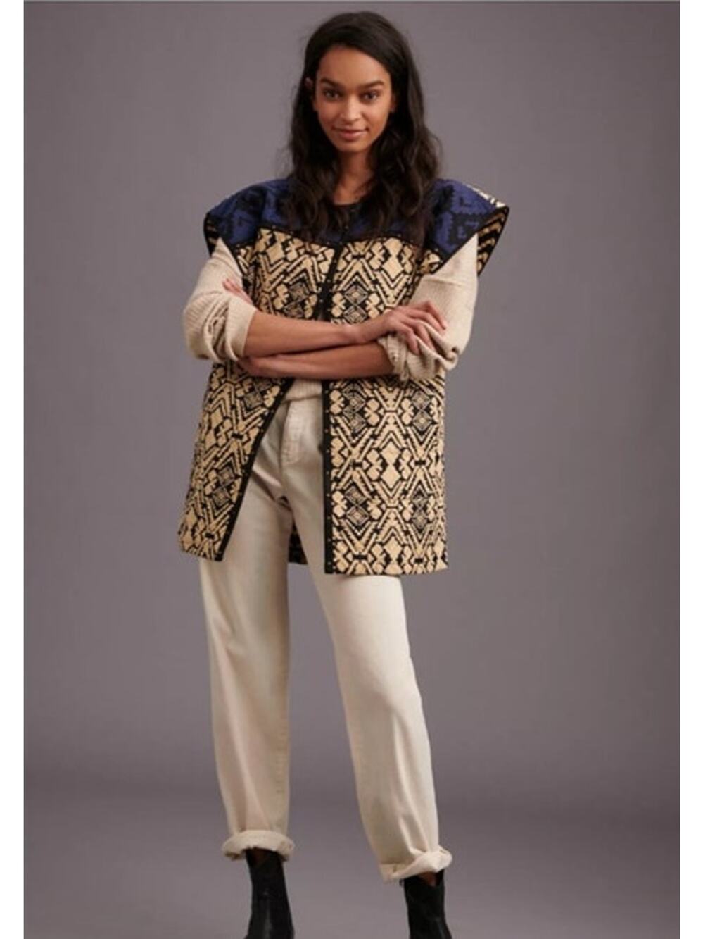 Anthropologie Simona Quilted Vest Boho Geo Cotton One Size